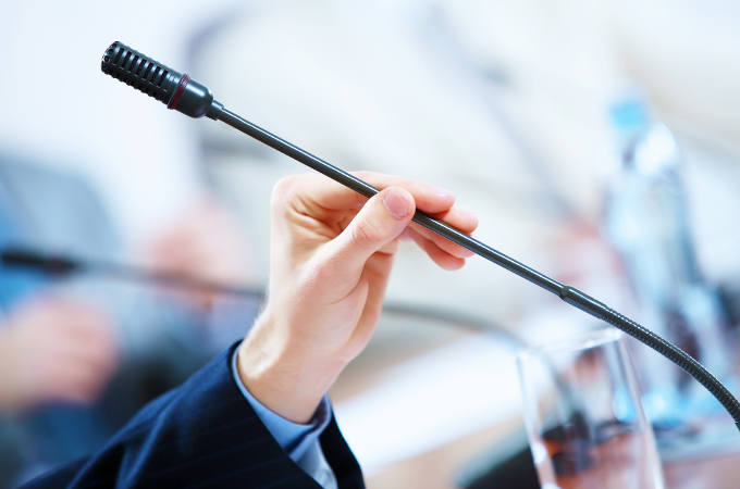 Conference hall with microphone