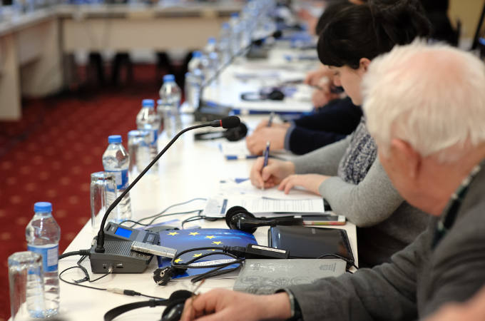 Microphones set up for conference